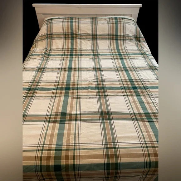 MarthaStewartCollection green/white/tan plaid full/queenduvet cover reversible - Picture 1 of 5